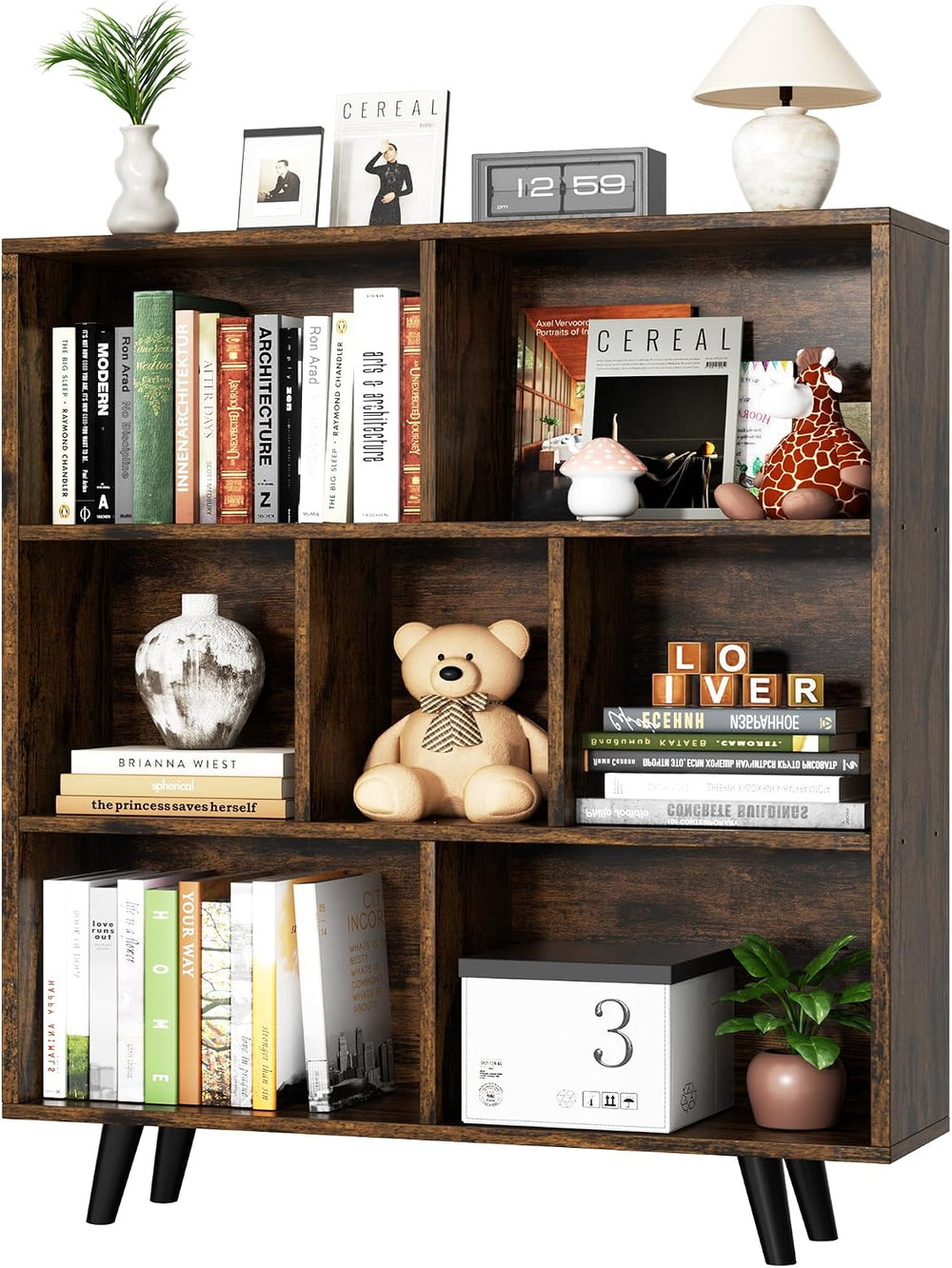 Shintenchi Cube Storage Organizer, 3 Tier Mid-Century Bookcase with Legs Cube...