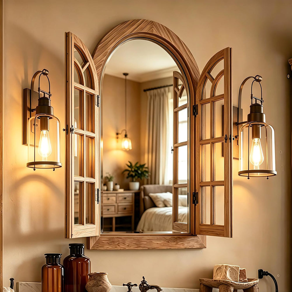Window Mirrors for Wall Decor -Arched Wall Mirror Farmhouse Wood