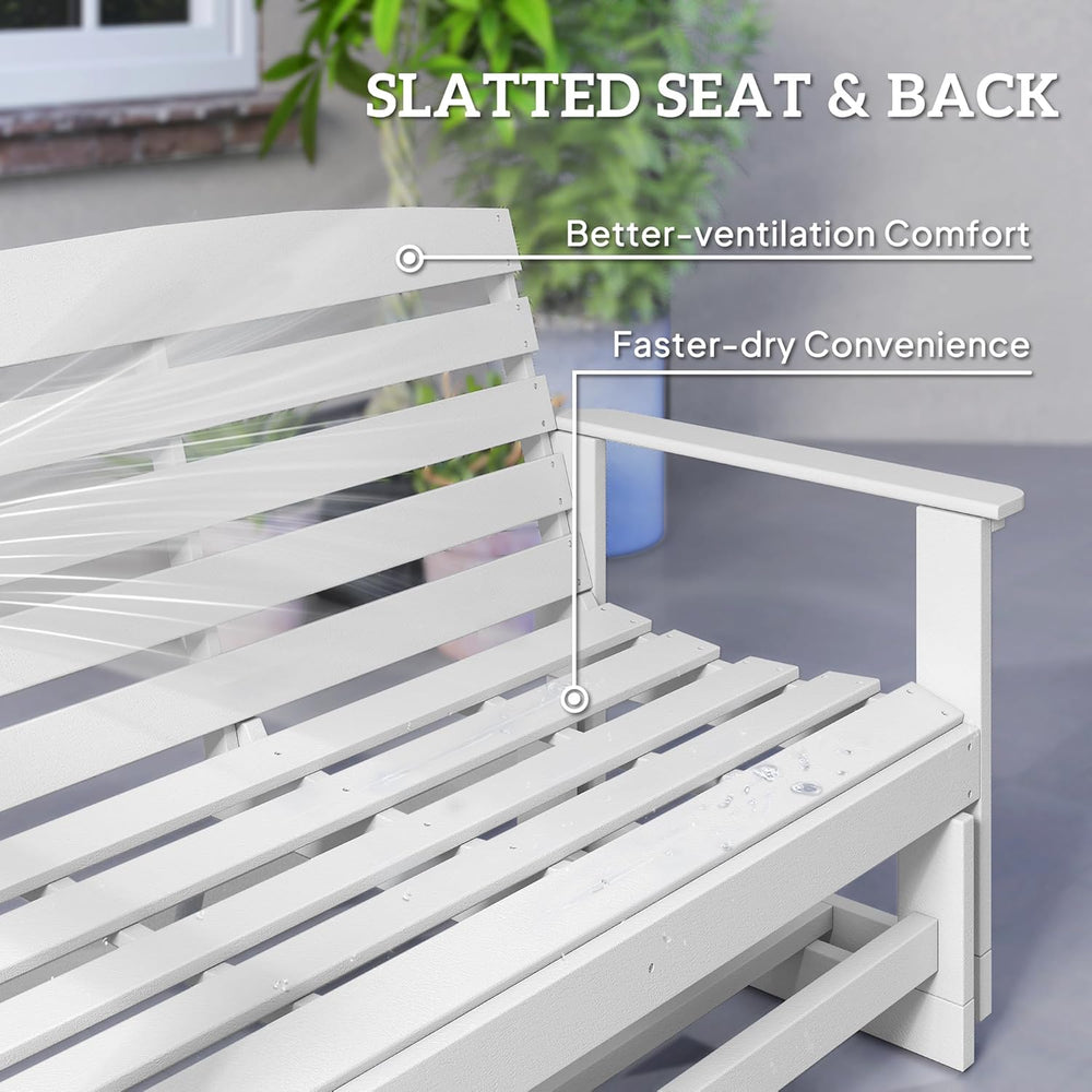 Outsunny 2-Person Outdoor Glider Bench HDPE Weather Resistant White | Patio D...
