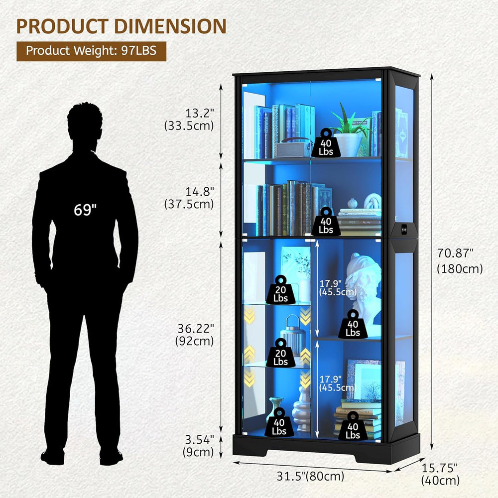 Gurexl Modern Glass Display Cabinet with Human Body Sensor, 7-Tier Curio Cabi...