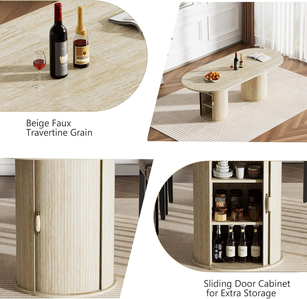 Modern Extendable Dining Table for 6-8-10,Rustic Expandable Oval Kitchen Tabl...