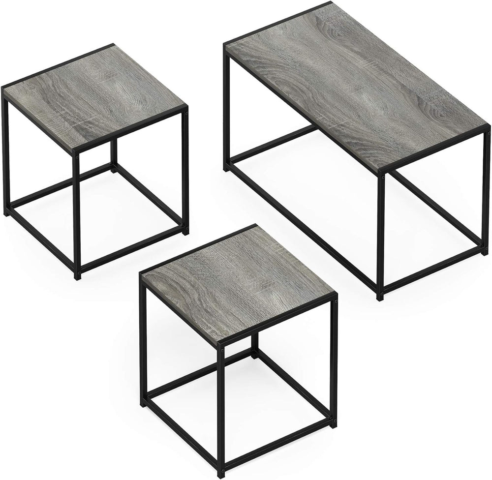 Furinno CAMNUS Metal Frame Living Room Table Set, French Oak Grey | Easy Asse...