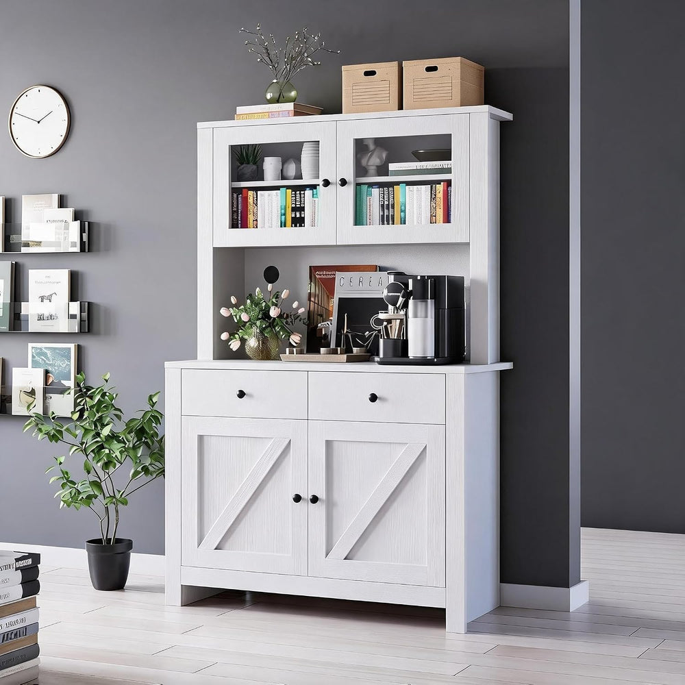Freestanding Kitchen Pantry Cabinet with Microwave Countertop, Tall Storage H...