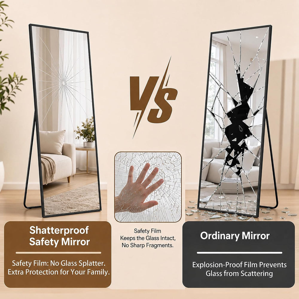 Antok 76"×34" Full Length Wall Mounted Hanging Mirror, Aluminum, Black