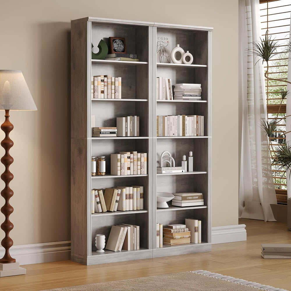 Thacuok Grey Bookshelf, 75" Tall Bookcase, 6 Tier Adjustable Storage She...