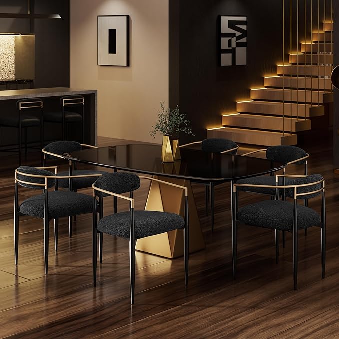 Morden Fort Black Upholstered Dining Chairs Set of 6, Modern Fabric Dining Ch...