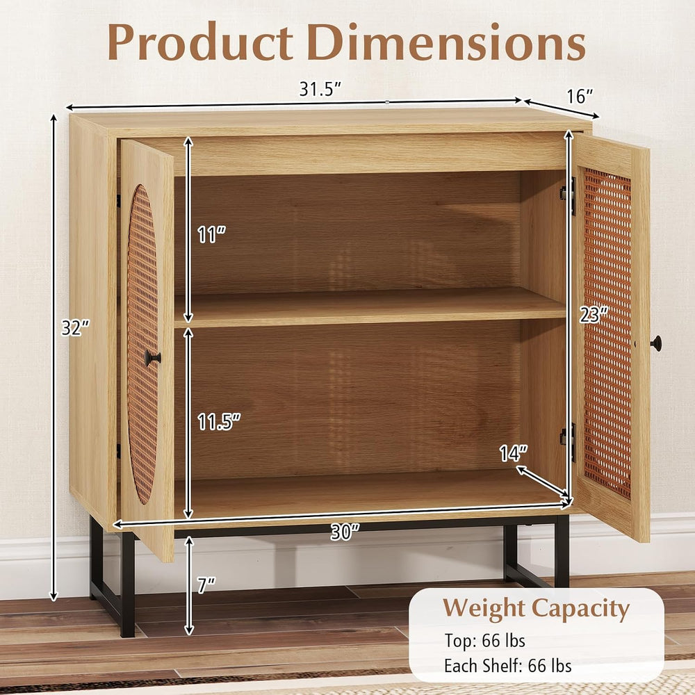 GIANTEX Boho Rattan Sideboard Buffet Cabinet with Storage, Natural