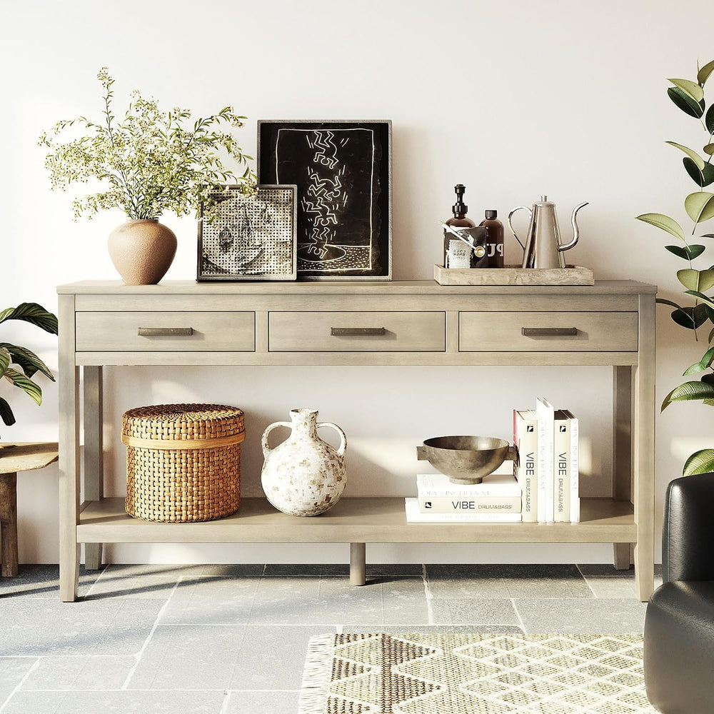59’’ Modern Entryway Console Table with Storage, Easy Assembly, Gray | 13.8’’...