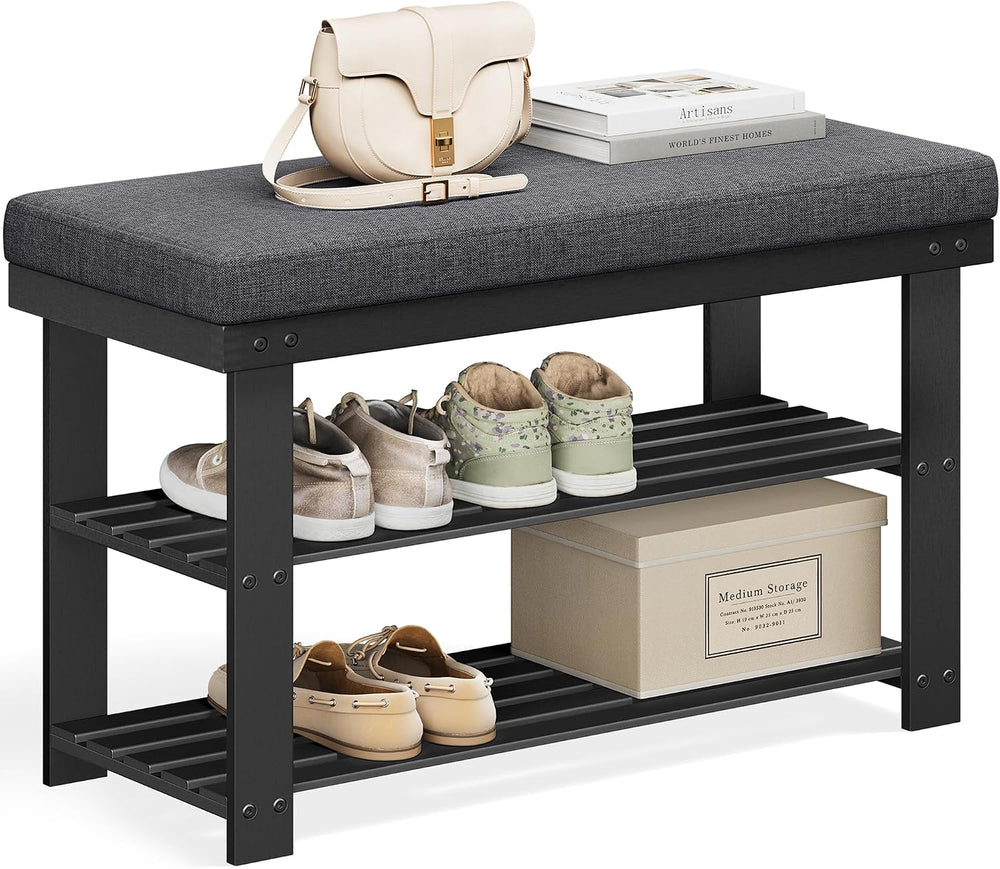 SONGMICS Bamboo Shoe Bench, 3-Tier Shoe Rack Organizer for Entryway, Living R...