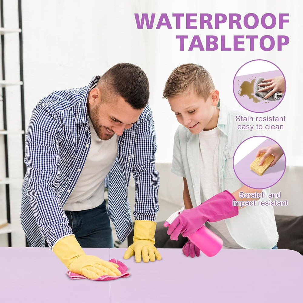 4 FT Folding Table with Carry Handle, Portable Fold-in-Half Plastic Table, Re...