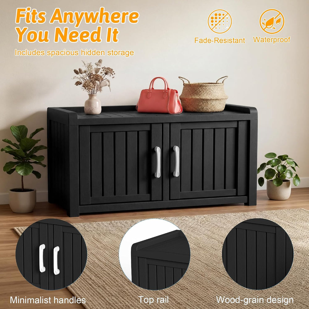 2-Tier Storage Bench, Waterproof UV-Resistant Outdoor Shoe Storage Cabinet ,O...
