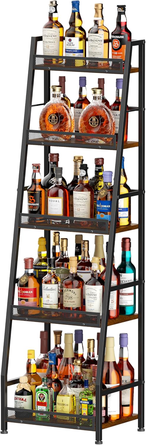 5-Tier Trapezoid Liquor Cabinet for Home Bar,Large-Capacity Liquor Stand | St...