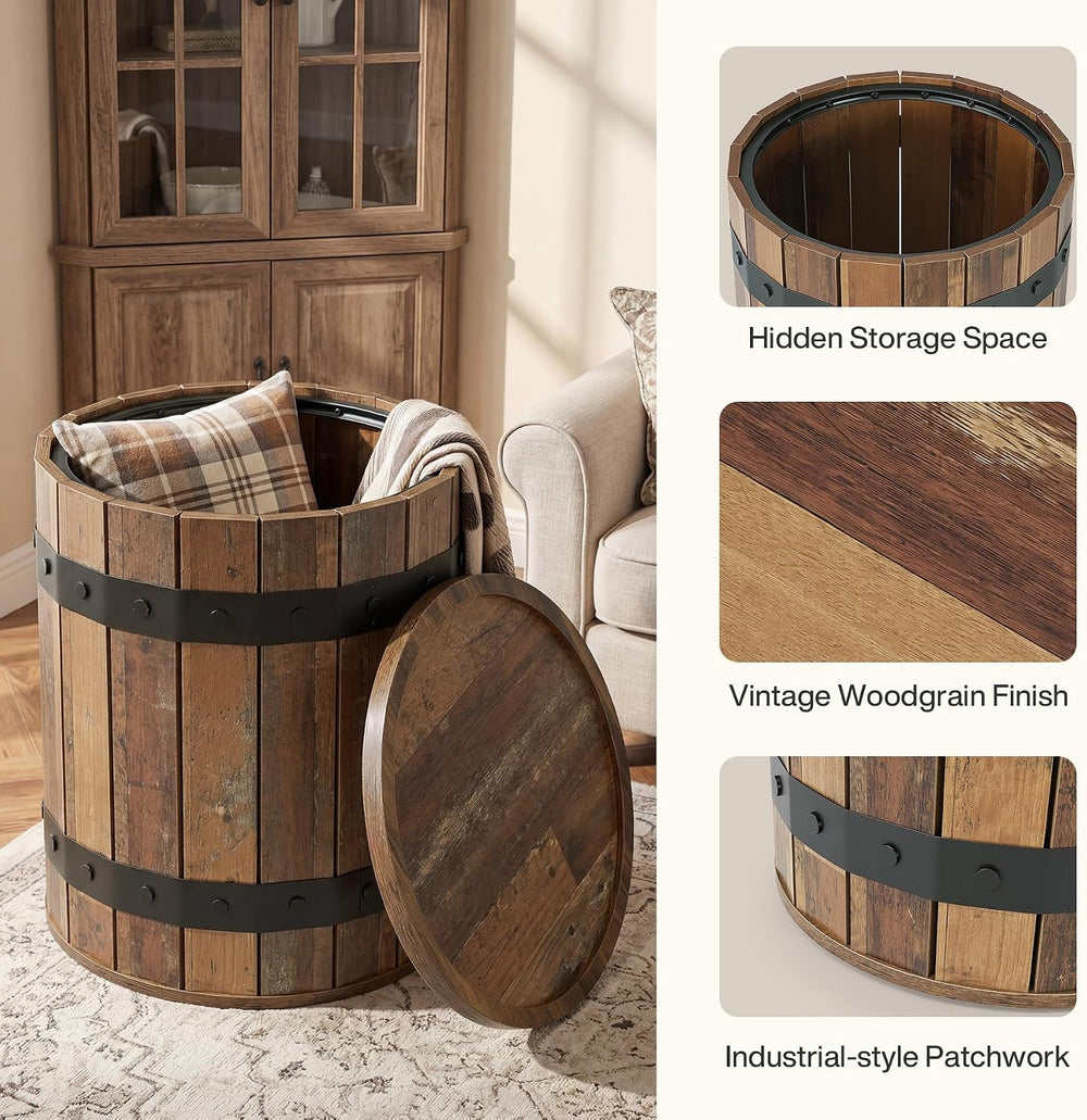 Tribesigns Barrel Side Table with Hidden Storage, 19.68" Farmhouse Round...