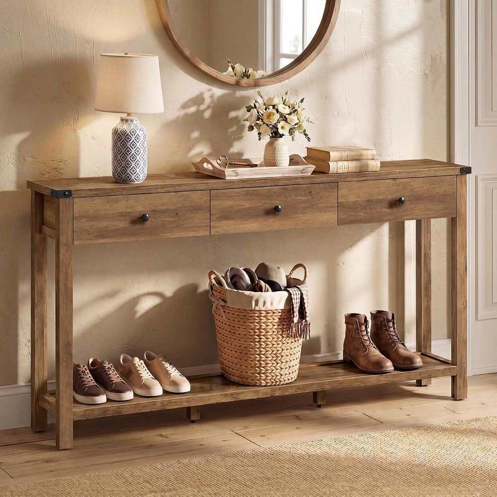 VASAGLE LIRY Collection Narrow Console Table with 3 Drawers, Brown | Long Sof...
