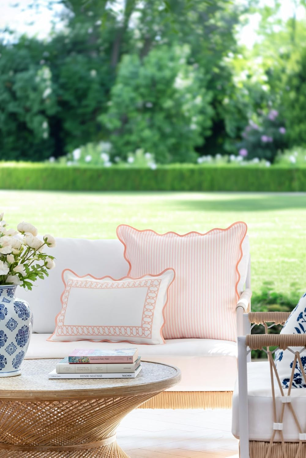 Hofdeco Premium Coastal Patio Indoor Outdoor Scalloped Throw Pillow Cover Onl...