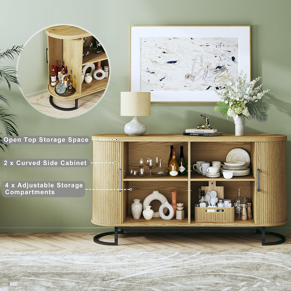 HUAHUU Sideboard Buffet Cabinet with Storage, 54.3" Fluted Tambour, Adju...