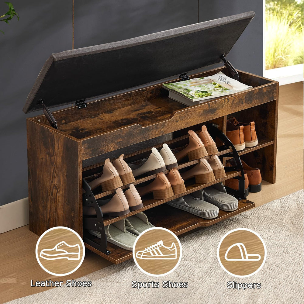 Shoe Storage Bench with Flip Drawers & Lift Top Storage Box, Entryway Ben...