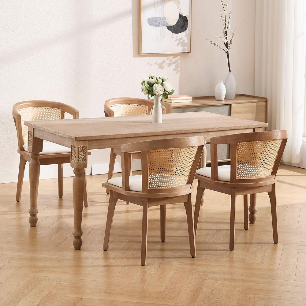 BESTANO Rattan Dining Chairs Set of 4, Mid Century Modern Farmhouse Wood Dini...
