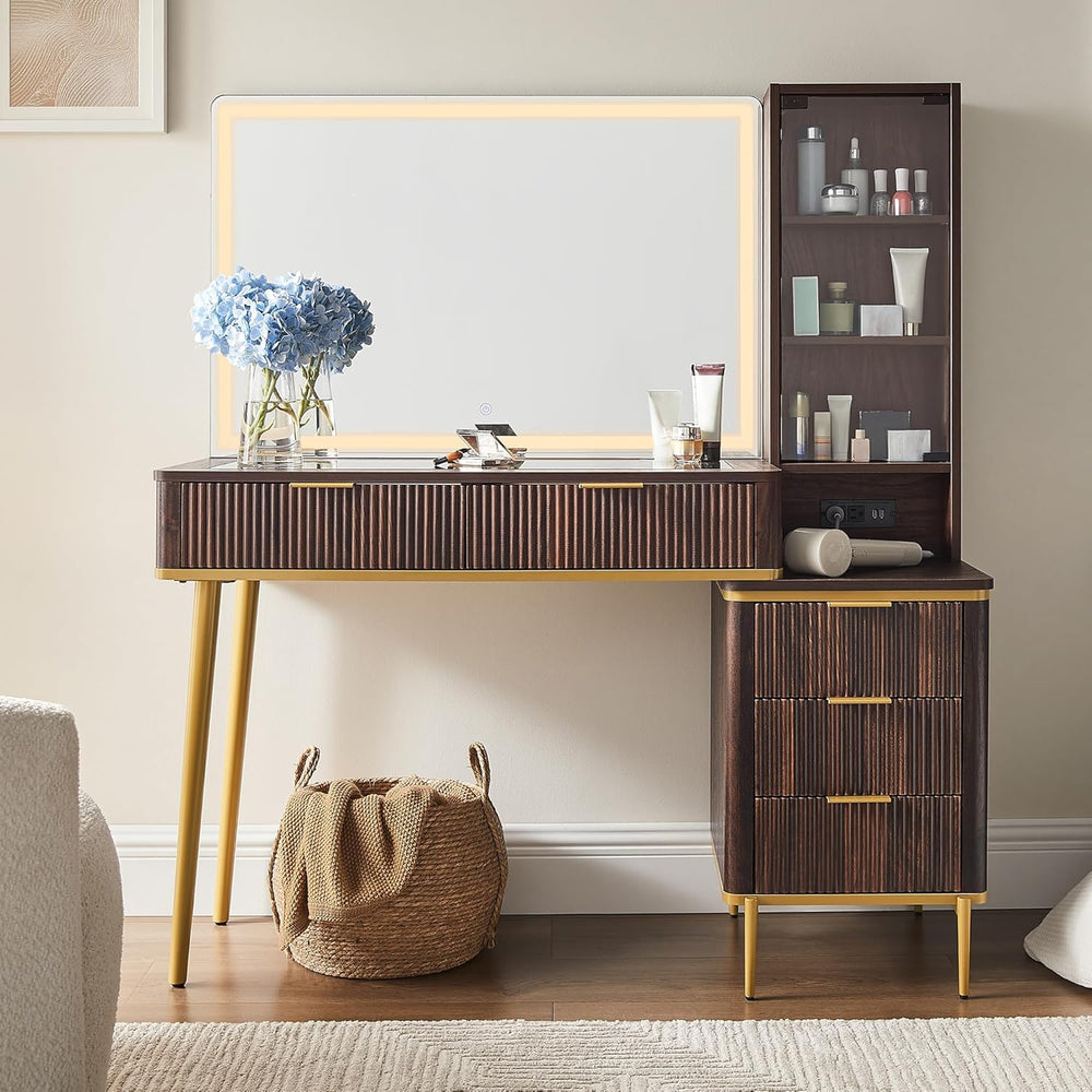 T4TREAM Fluted Makeup Vanity Desk with 36" HD Lighted Mirror, 48" B...