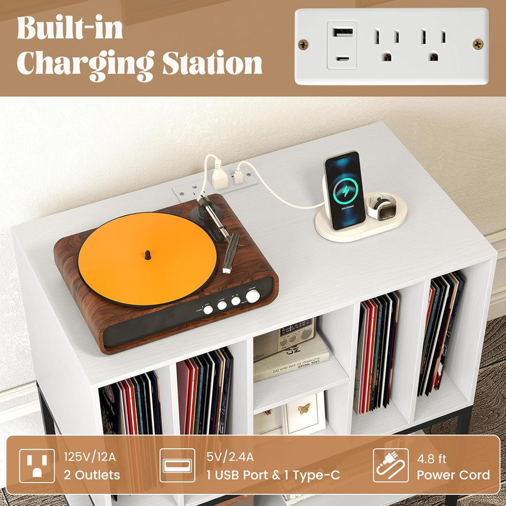LOKO Record Player Stand with Charging Station, Turntable Stand with Vinyl St...