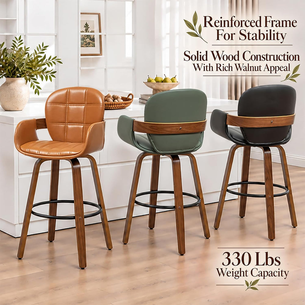 Mid Century Modern Bar Stools, Bar Height Stools with Walnut Finish