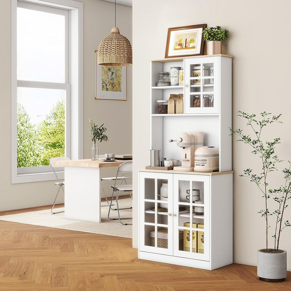 Pantry Cabinet, 72" Freestanding Storage Cabinet with Hutch, Large Count...