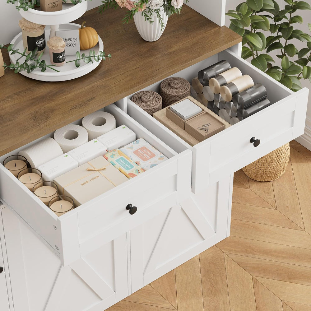 HOSTACK 71" Kitchen Pantry with 12.5 Gallon Double Trash Can Cabinet, Wh...