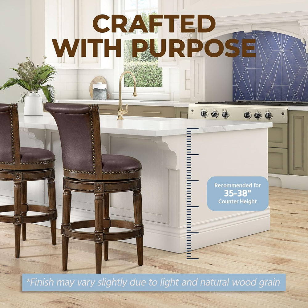 ROME + OAK Runyan 26 Swivel Counter Stool, Set of 3 | Rotating High Back Bars...