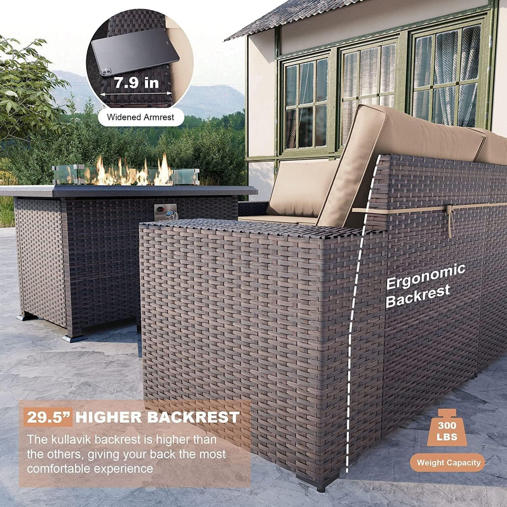 Kullavik 10 Piece Outdoor Patio Furniture Set with Fire Pit & Swivel Chairs