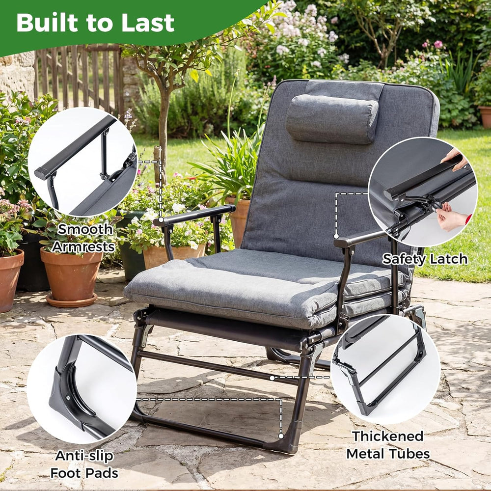 KOTEK Chaise Lounge Chair, 6-Position Folding Camping Cot with Padded Mattres...