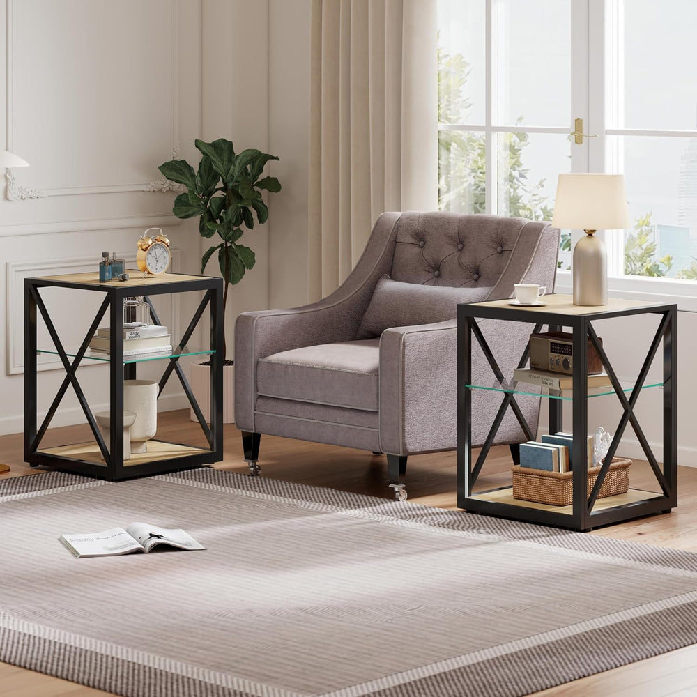 Modern End Table Set of 2 for Living Room 17.7" Bedroom Nightstand, Temp...