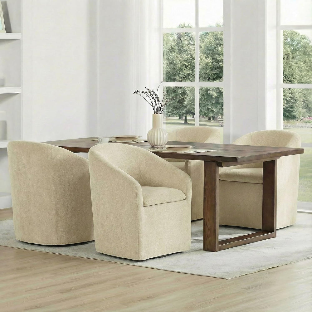 KISLOT Upholstered Dining Chairs Set of 4 with Casters, Light Tan