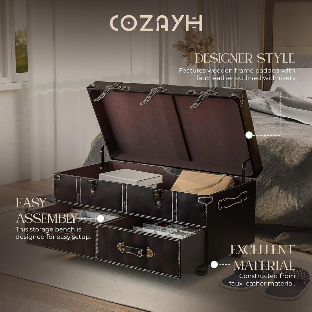 COZAYH Vintage Storage Bench Upholstered Mid-Century Storage Ottoman Bed Benc...