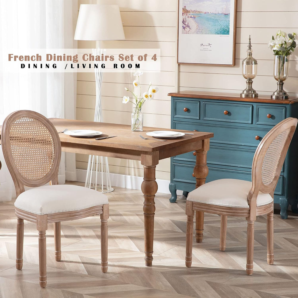 French Country Dining Chairs Set of 4, Farmhouse Fabric Chairs with Round Bac...
