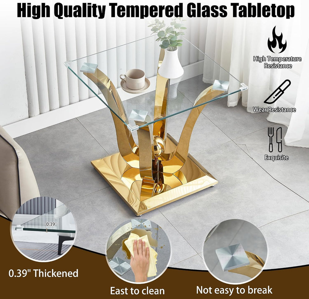 New Gold Glass Side Table, Luxury End Table with Mirror Finish Stainless Stee...