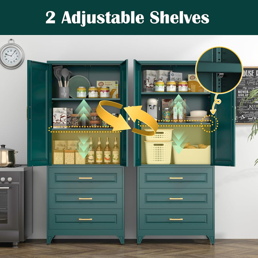 SteeLoong 75" Kitchen Pantry Cabinet with 3 Drawer,Metal Storage Cabinet...