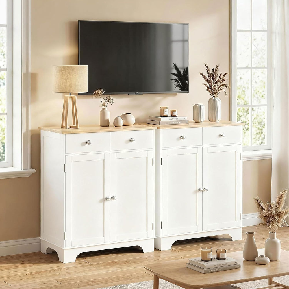 HOMCOM Sideboard Buffet Cabinet with Solid Wood Countertop, Modern Kitchen St...