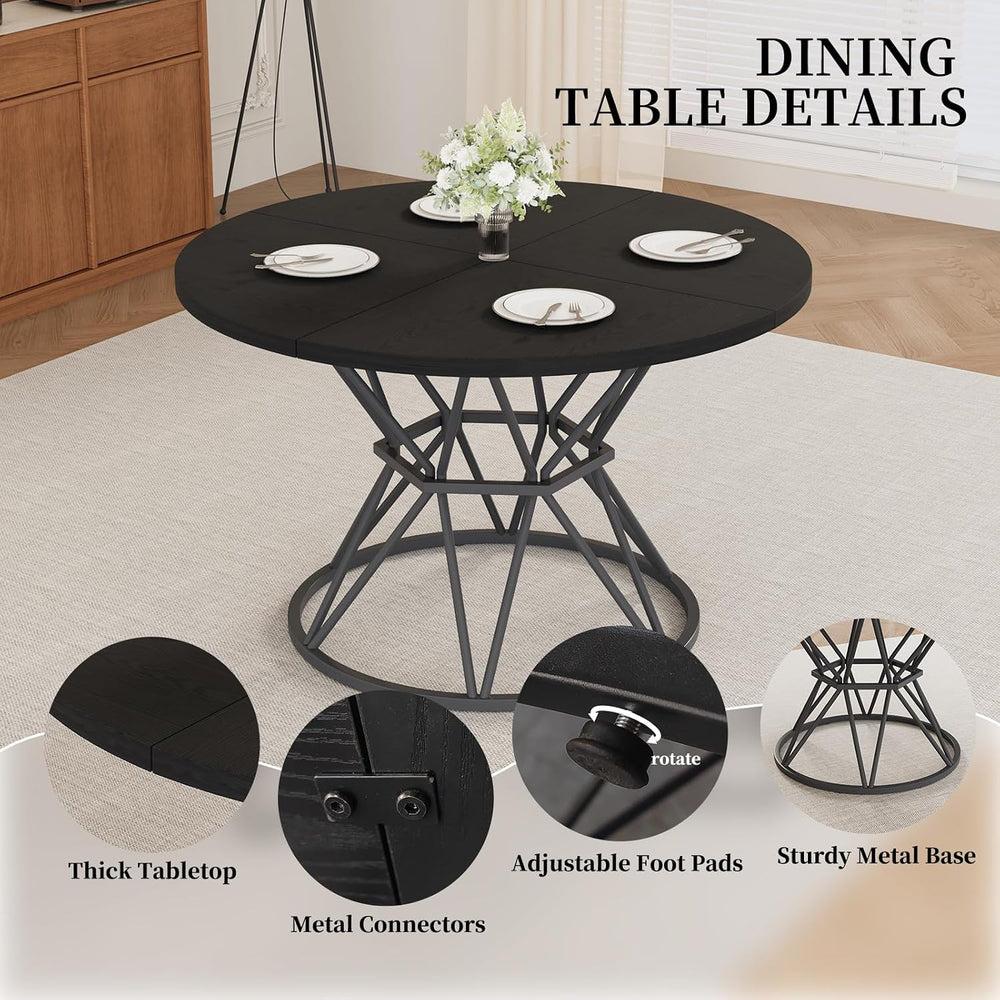 HIPIHOM 47.24" Round Dining Table Set for 4, 5 Piece Dining Room Table S...