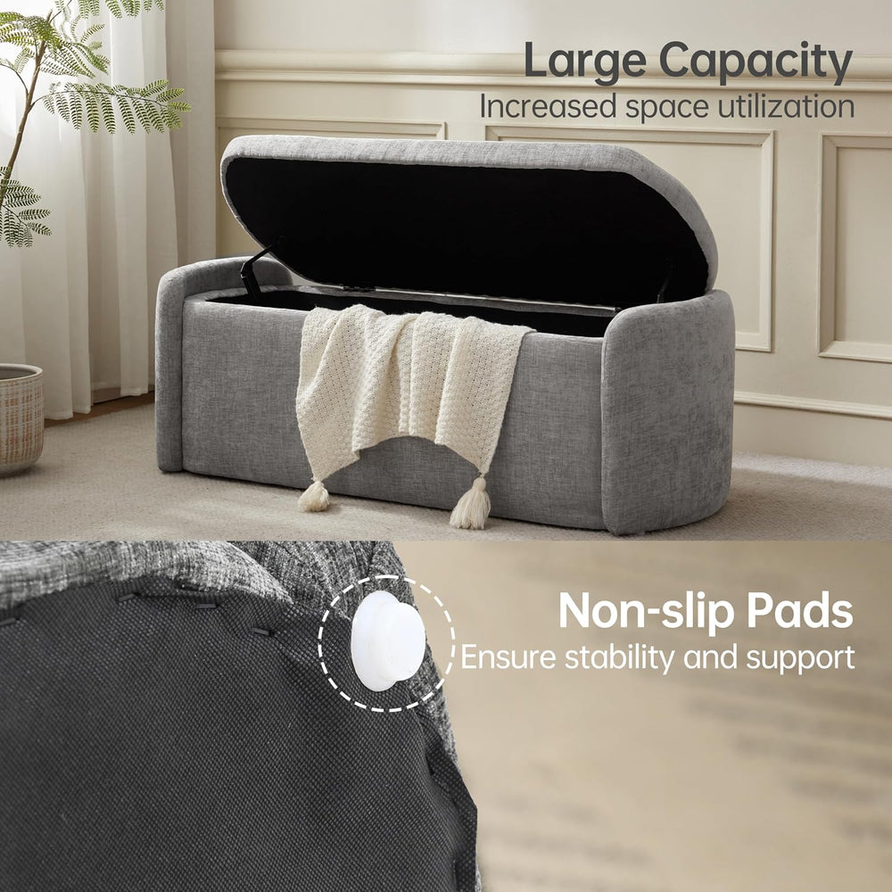 VKNOW 46" Oval Storage Ottoman Bench, Upholstered End of Bed Bench Ottom...