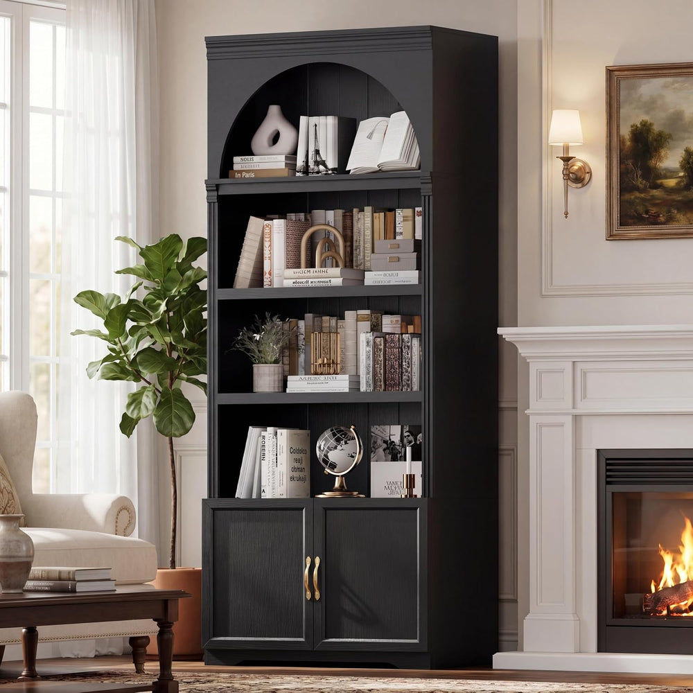 81.2"Tall Arched Cabinet,Bookcase with storage,Mid-Century Modern 6-Tier...