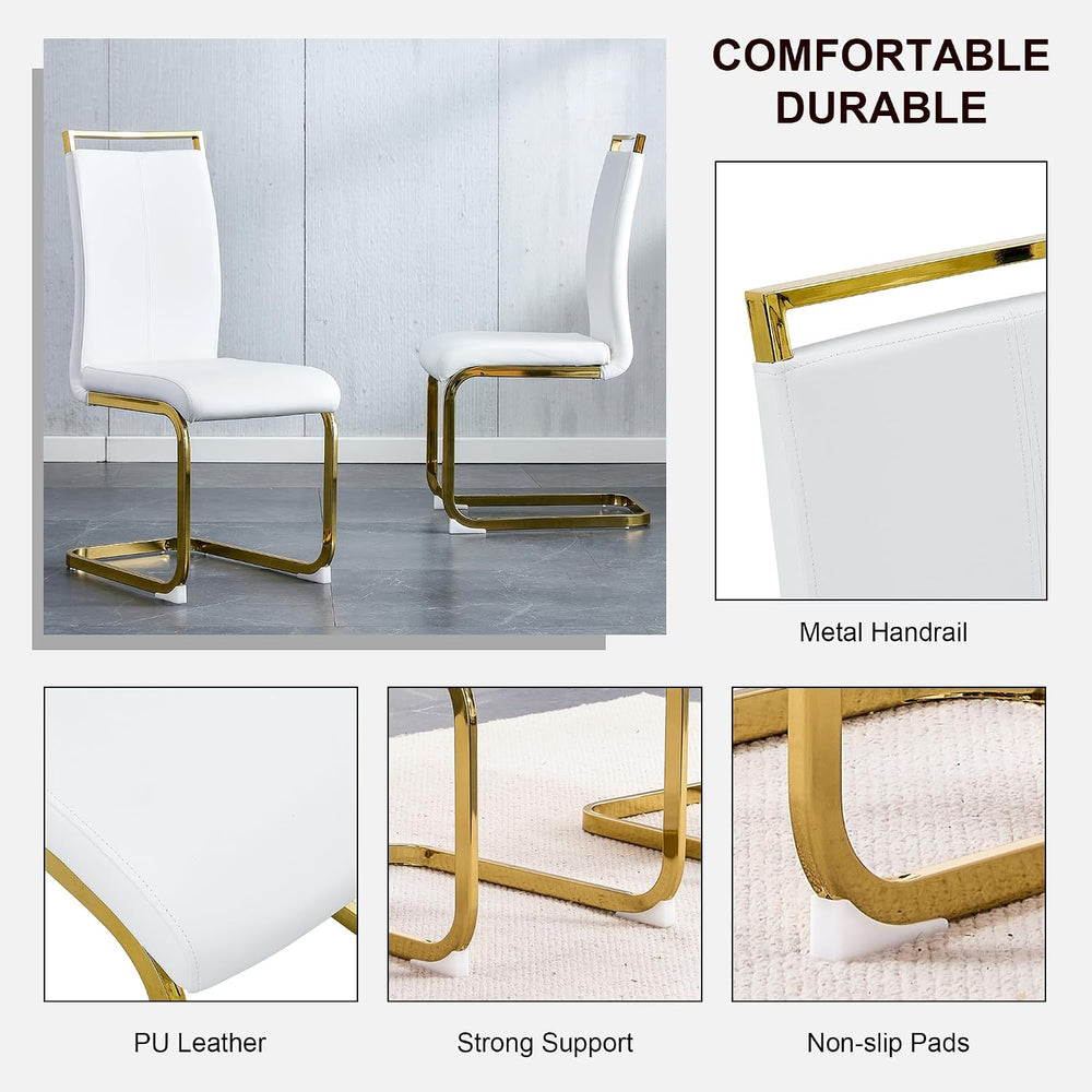 White and Gold Dining Table Set for 4, Faux Marble Dining Room Table Set for ...