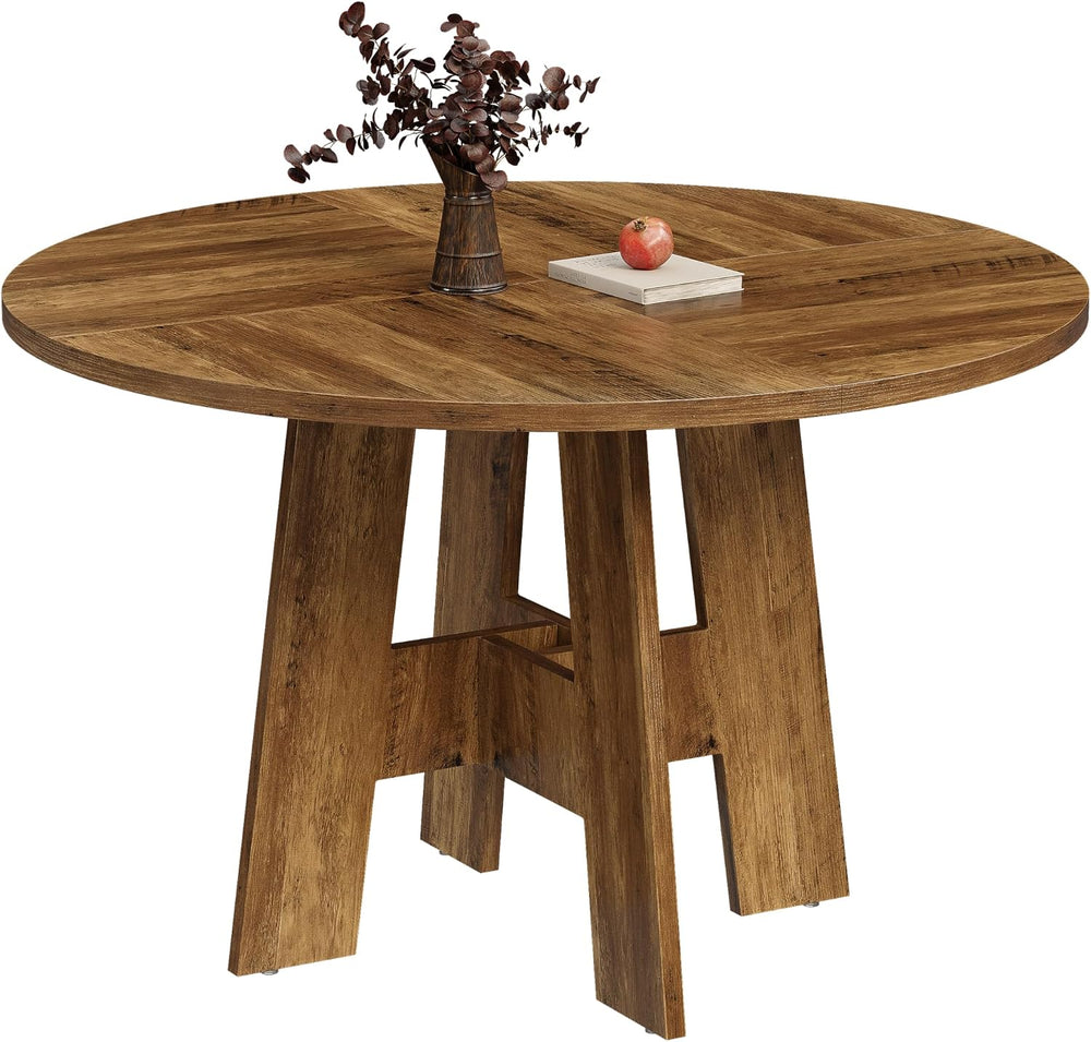 Farmhouse Round Dining Table for 4-6 People, 47" Wood Kitchen Table with...
