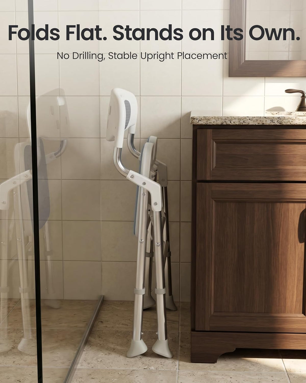 Foldable Shower Chair with Arms and Back Inside Shower, 400LBS Heavy Duty Sho...