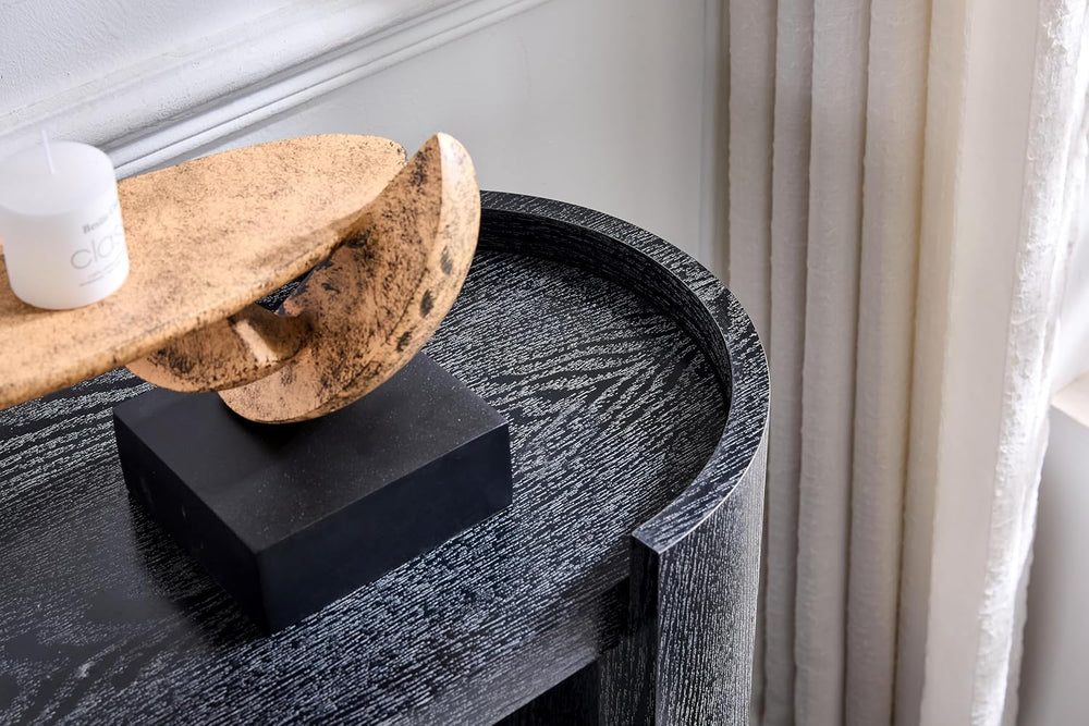 Black Curved Foyer Table Black Wood Grain Entrance Small Space Living Room So...