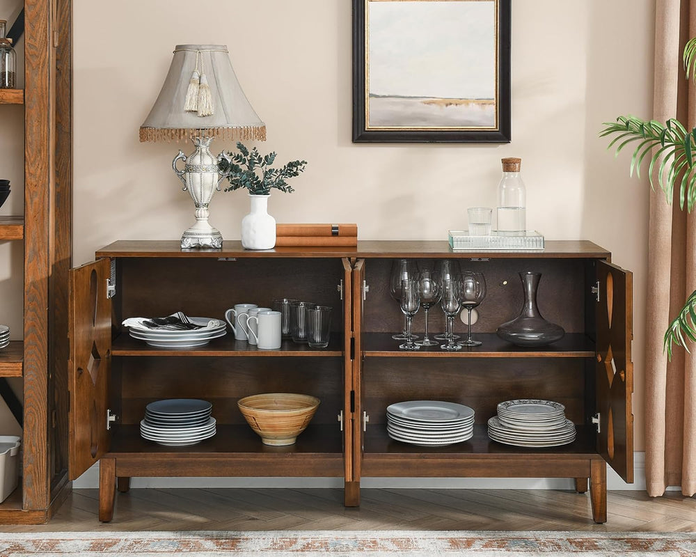 LKTART 60" Mid Century Modern Sideboard Buffet with Hollow Carved Doors ...