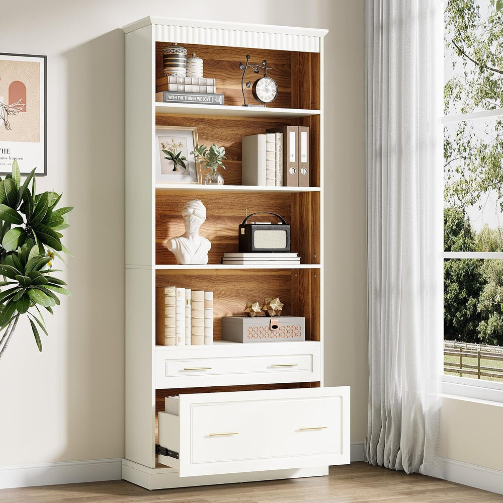 Tribesigns 5-Shelf Bookcase with File Cabinet Drawer, 72" Tall Bookshelf...