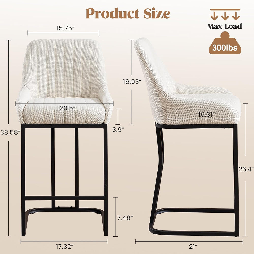 26" H Bar Stools Set of 3, Counter Height Stools with Back, Upholstered ...