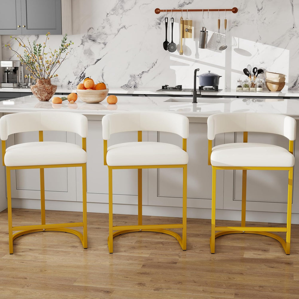 Modern Barrel Bar Stools Set of 3, 24" Velvet Counter Height Stools with...