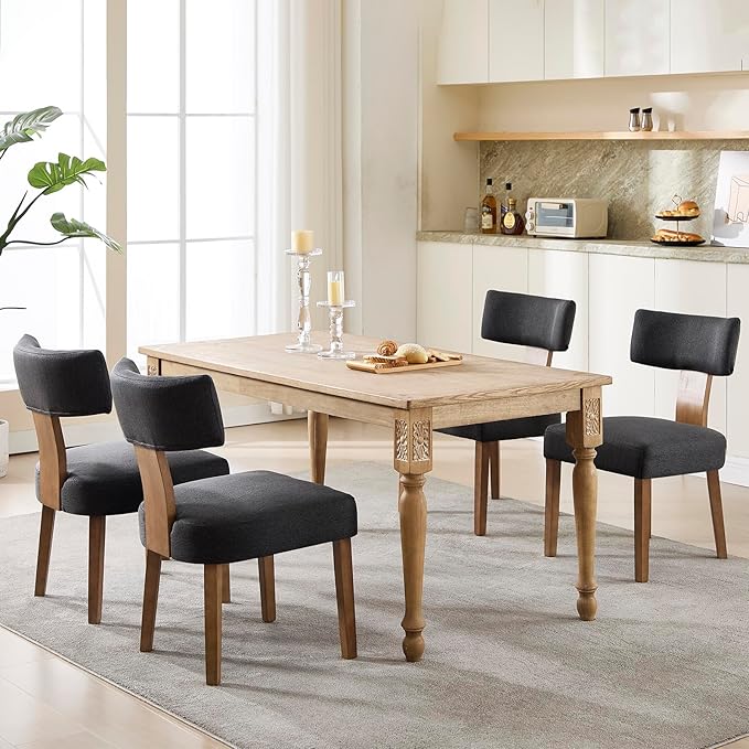 Modern Kitchen Chairs Set of 4, Upholstered Dining Chairs with Curved Back, F...
