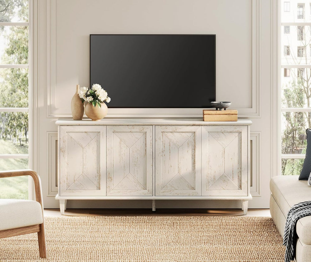 WAMPAT 65-inch Handcrafted Patchwork Decorative Buffet Cabinet with Pop-Up De...